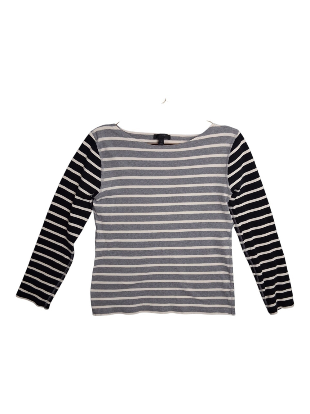 J.Crew Women's Size M Gray/Black Stripe Long Sleeve Boatneck Cotton Spandex Top